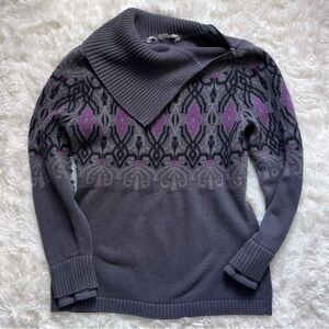 Athleta Grey and Purple Foldover Turtleneck Cashmere Blend Sweater